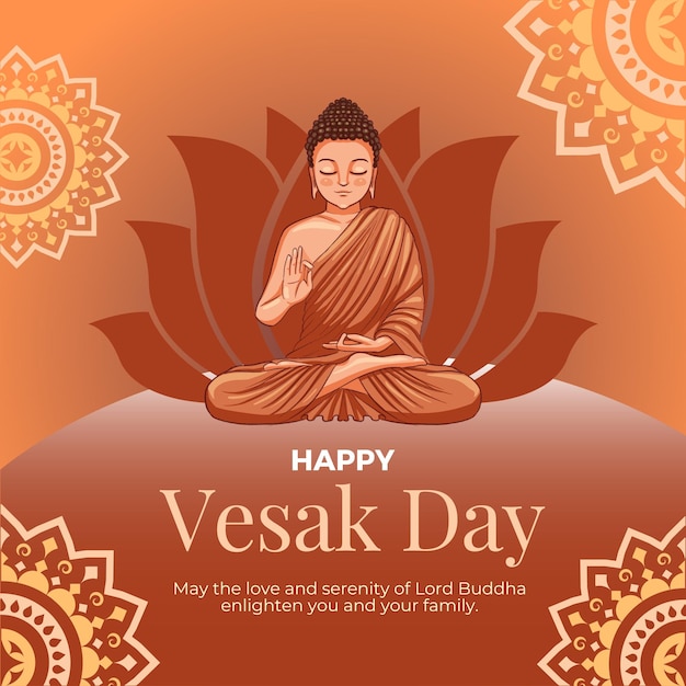 Poster para el feliz día de Vesak con un vector de Buda plantilla de diseño de publicaciones en las redes sociales