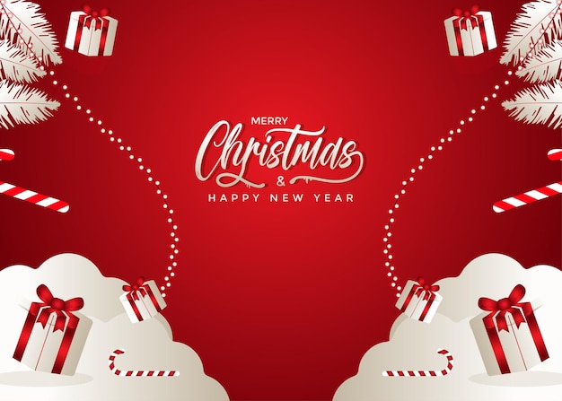 Poster de Feliz Navidad y Feliz Año Nuevo Con fondo de Navidad y cajas de regalos