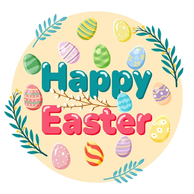 Poster de Feliz Pascua con huevos decorativos y ramas de primavera