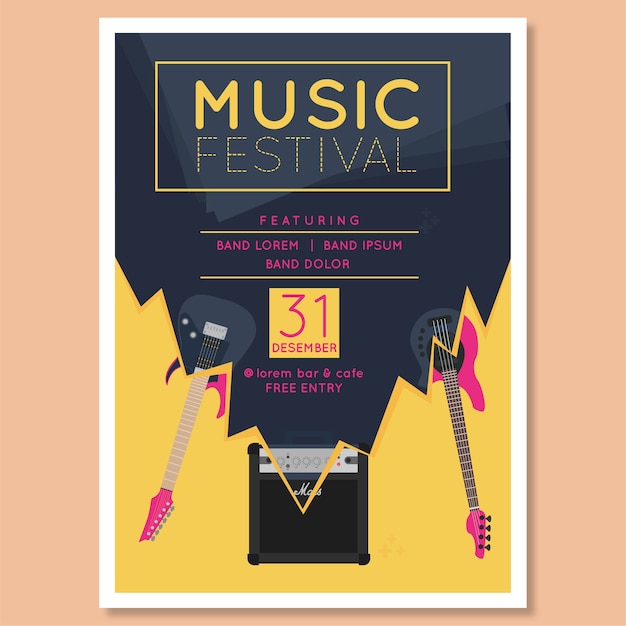 Vector póster del festival de música de color oscuro y claro