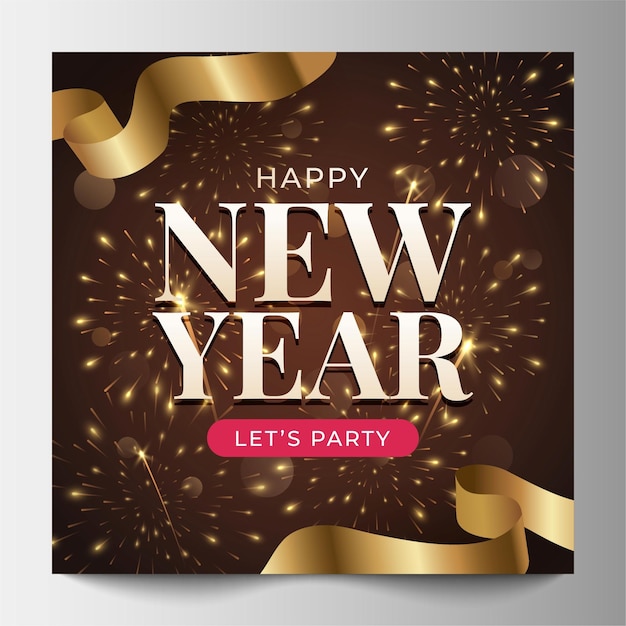 Poster de la fiesta de Feliz Año Nuevo Medios Sociales