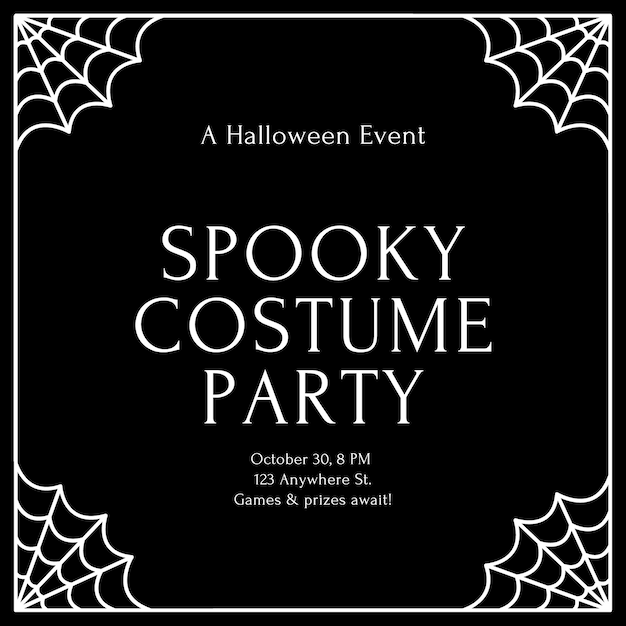 Un póster de la fiesta de Halloween con un disfraz de Spiderman en la portada