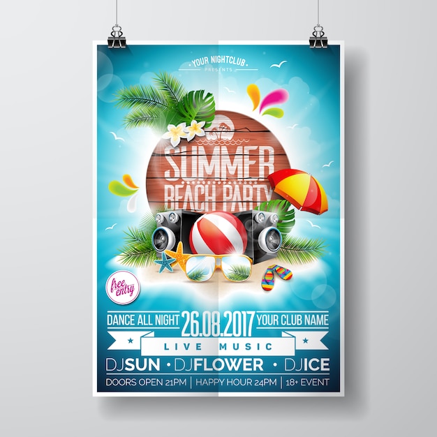 Póster de fiesta de verano con diseño de playa