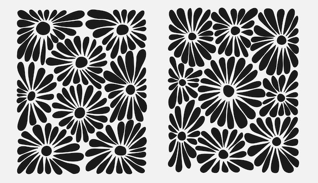 Poster con flor de margarita negra abstracta en estilo moderno y ingenuo Hippie divertido papel tapiz