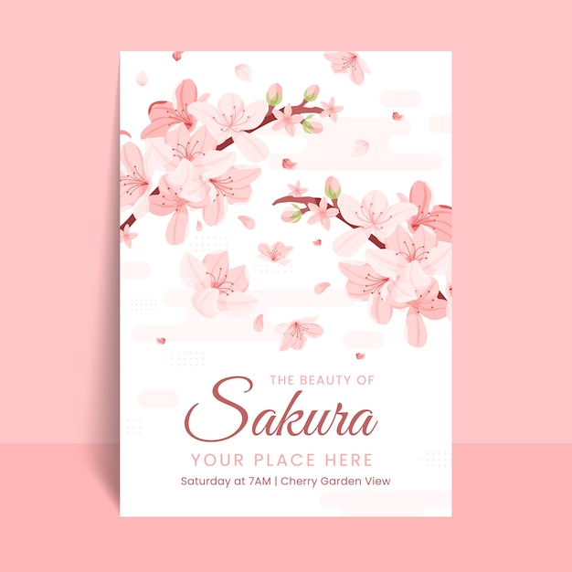 Poster de la flor de sakura en diseño plano