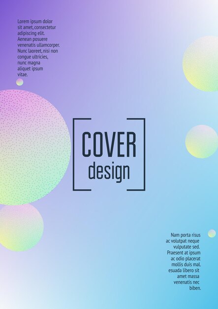Póster fluido con formas redondas y textura de puntos de semitono. Círculos degradados sobre fondo holográfico. Plantilla moderna para portadas, pancartas, volantes, presentaciones. Afiche fluido mínimo en colores neón.