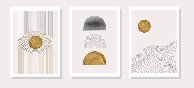 Poster de formas geométricas naturales abstractas en estilo de mediados de siglo