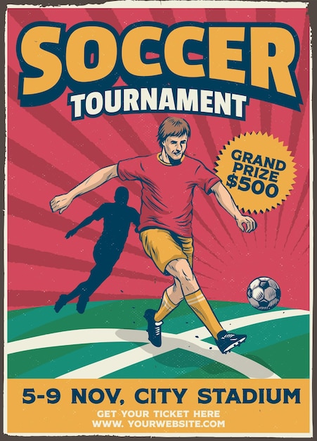 Póster de fútbol de fútbol vintage de estilo antiguo