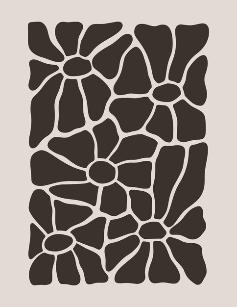 Póster Groovy floral ingenuo abstracto Impresión de arte botánico moderno en estilo minimalista contemporáneo