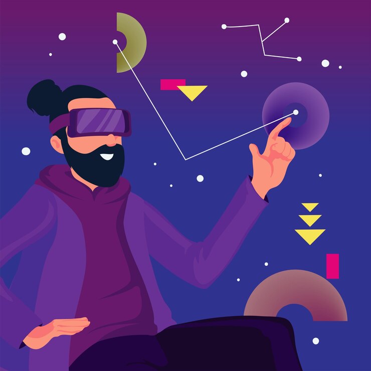Vector póster del hombre en el metaverso.