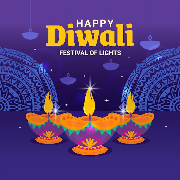 Poster de ilustración del concepto de diseño plano de felicitación de Diwali