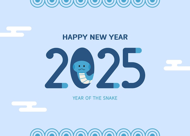 Poster de ilustración de Feliz Año Nuevo 2025 Año de la serpiente azul Fondo tradicional coreano