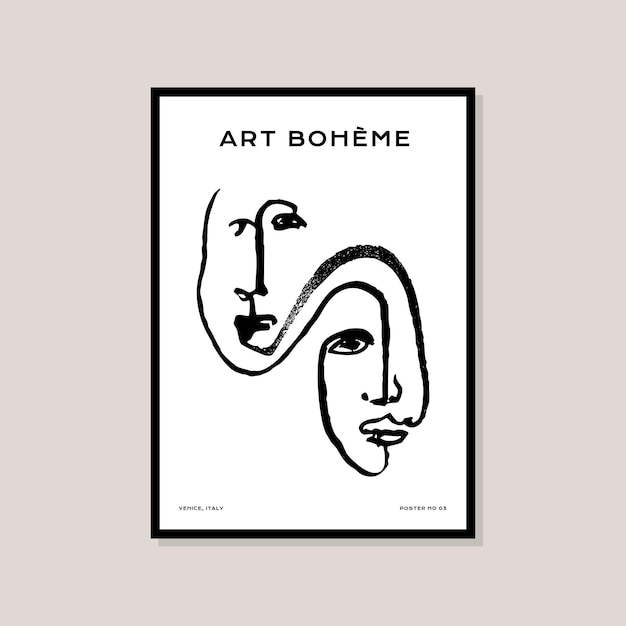 Póster de impresiones de arte de estilo boho abstracto con un retrato de mujer para la colección de arte de pared