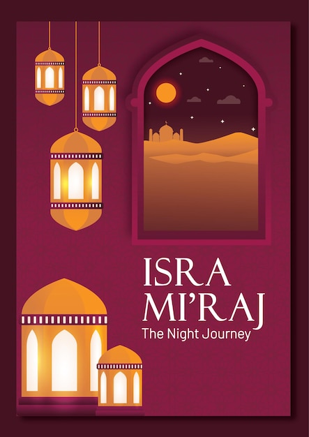 Vector póster isra miraj islámico el viaje nocturno 1