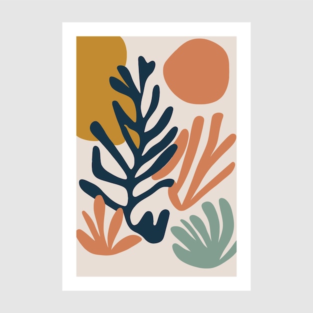 Póster Matisse Ilustración dibujada a mano con formas abstractas y elementos florales estilo escandinavo