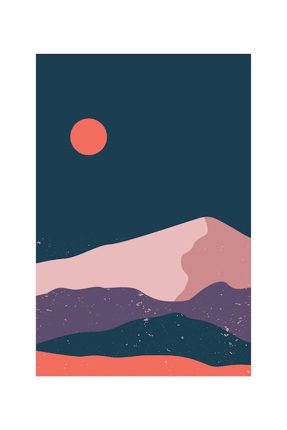 Vector póster minimalista abstracto de la impresión del arte de la montaña de boho