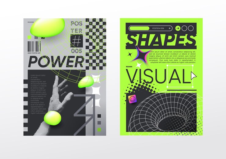 Poster minimalista ácido formas geométricas de gradiente y composición tipográfica formas geométricas