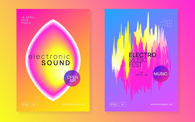 Póster de música. Efecto Jazz para invitación. Folleto de baile divertido. Casa y discoteca Vector. Fondo de vacaciones por concepto de presentación. Cartel de música rosa y amarillo