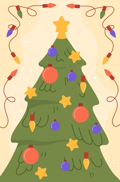 Poster de Navidad concepto de año nuevo y víspera de Navidad vacaciones de invierno símbolo árbol de Navidad con colorido