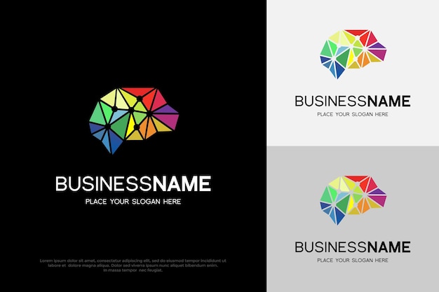Un póster negro para el nombre de la empresa, con un logotipo colorido en el centro.