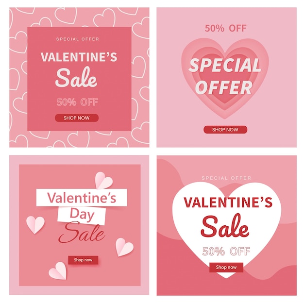 Vector poster o pancarta de venta del día de san valentín oferta de venta de promoción de descuento especial con fondo rosa para