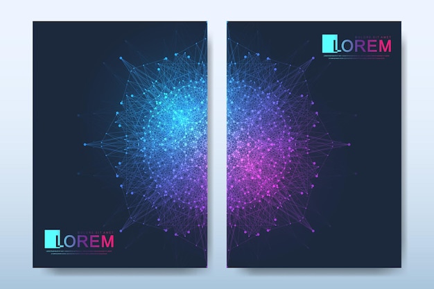 Poster o portada mínima con formas de gradiente fractal Concepto de tecnología cuántica Inteligencia artificial Tecnología Blockchain Visualización de grandes datos Vector futurista
