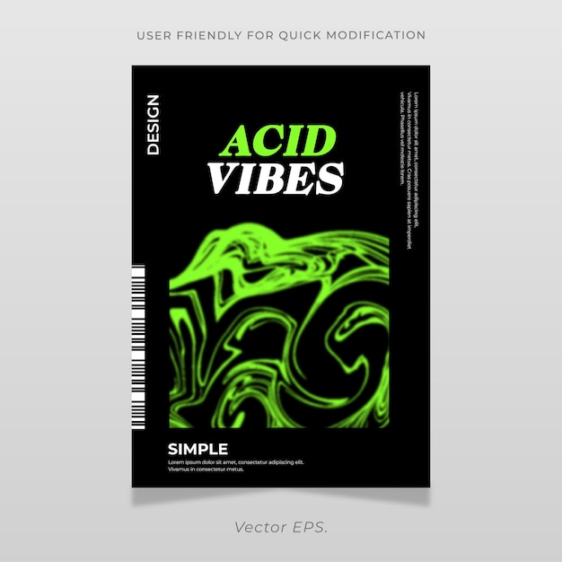 Poster premium Flyer vibraciones ácidas y2k brutalismo estilo fluido vector de bandera vertical verde negro