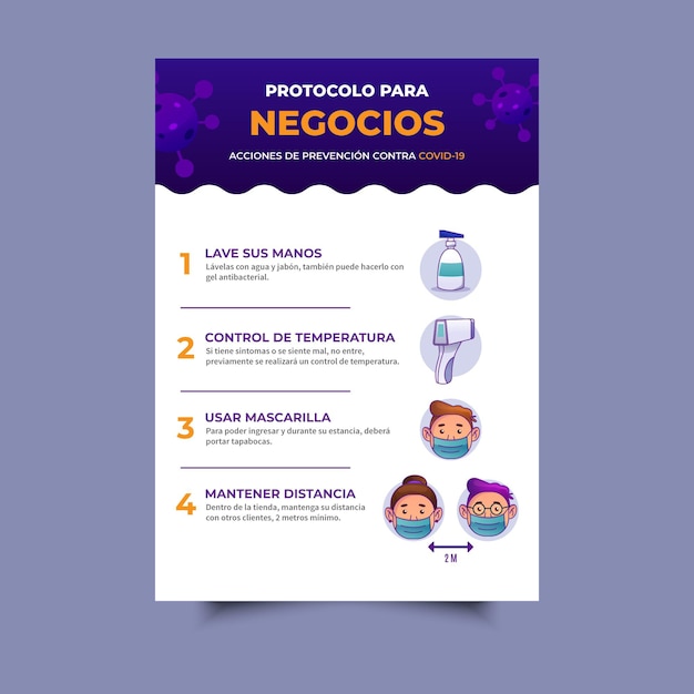 Vector póster del protocolo de coronavirus para empresas