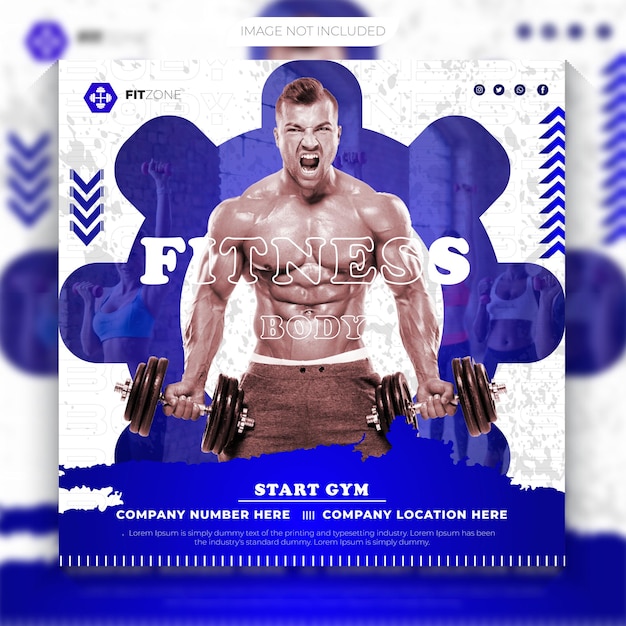 Póster de redes sociales de gimnasio o plantilla de diseño de formas únicas de publicación vector premium
