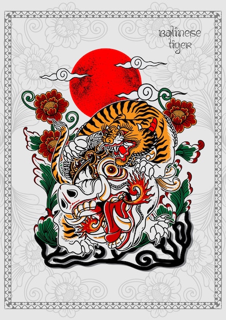 Póster tatuaje de tigre balinés