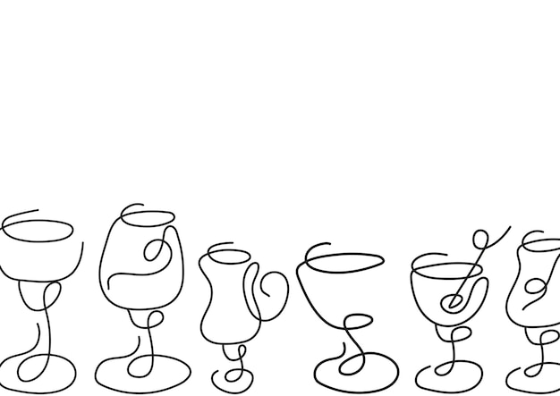 póster de varios iconos con vasos para varias bebidas dibujados con varias líneas en estilo de arte de línea