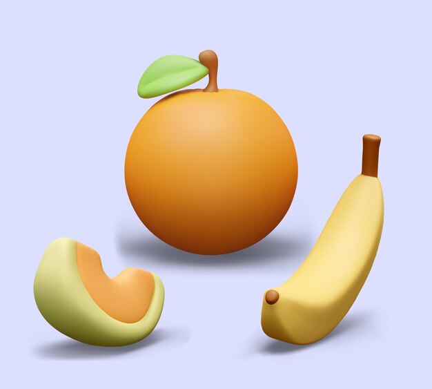 Poster vectorial positivo con frutas realistas rebanada de plátano naranja gigante de melón