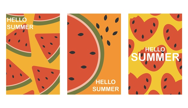 Poster de verano con sandía en estilo plano hola concepto de verano para el arte de pared de la tarjeta de cartel