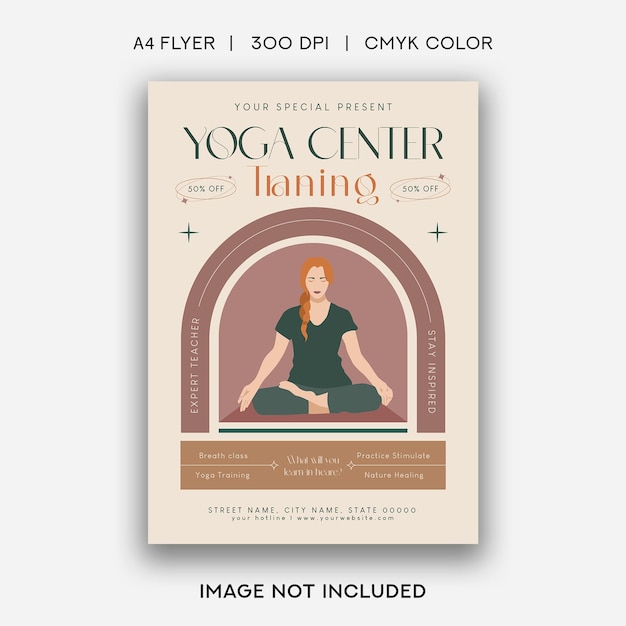 Vector un póster de yoga cirquer bronceado con una foto de una mujer sentada en el suelo.