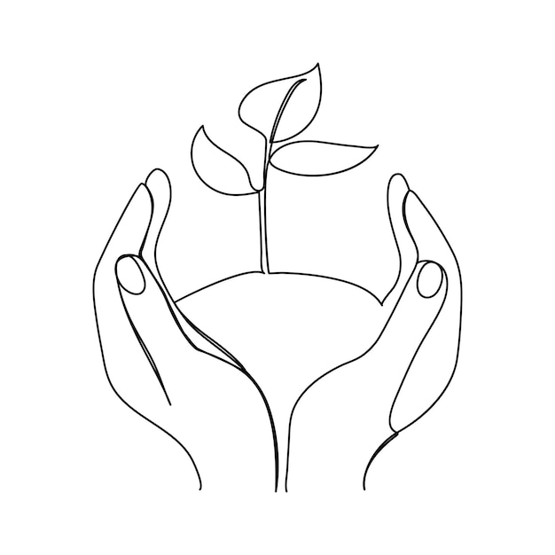 Posterior concepto de Feliz Día de la Tierra Planeta con hojas ilustración vectorial de arte de línea continua