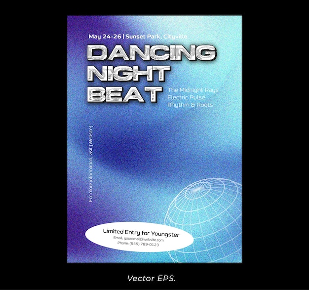 Pósters de eventos de baile de primera calidad Panera con azul vibrante Gradientes de formas onduladas textura granulada