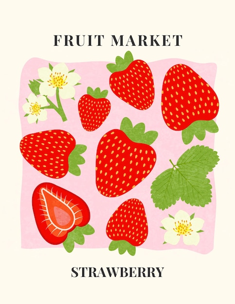 Pósters de frutas abstractas Impresión de diseño moderno papel tapiz decoración de paredes portada de tarjeta camiseta con fresa