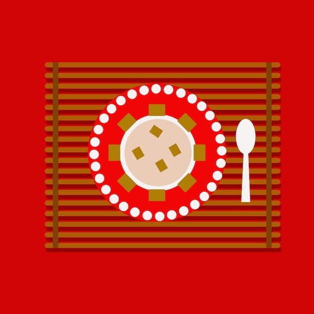 Vector postre de año nuevo chino sobre fondo rojo.