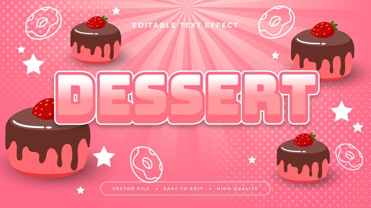 Vector postre blanco y rosa estilo de fuente de efecto de texto editable en 3d