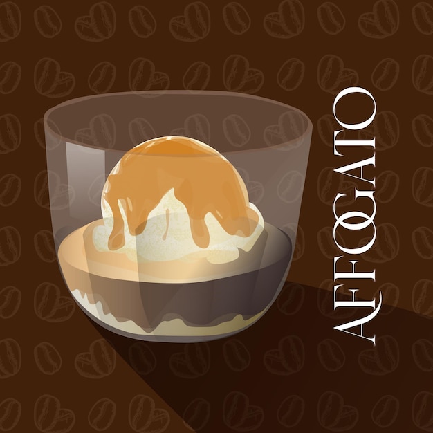 Postre de café italiano Affogato Ilustración vectorial minimalista