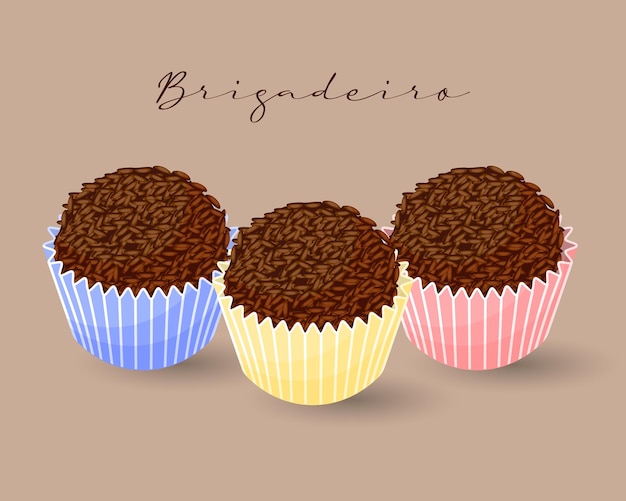 Vector postre de chocolate brigadeiro con cacao, dulce latinoamericano. cocina nacional de brasil. alimento