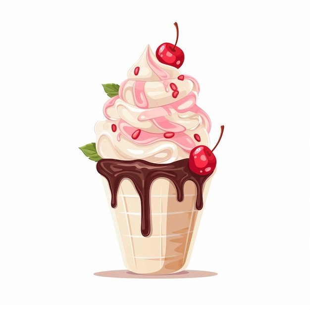 postre de crema dulce vector de verano cono aislado ilustración de hielo chocolate waffle c