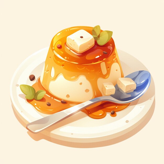 Vector el postre cremoso de panna cotta es estilo de dibujos animados