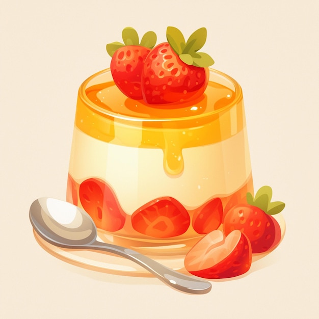 Vector el postre cremoso de panna cotta es estilo de dibujos animados