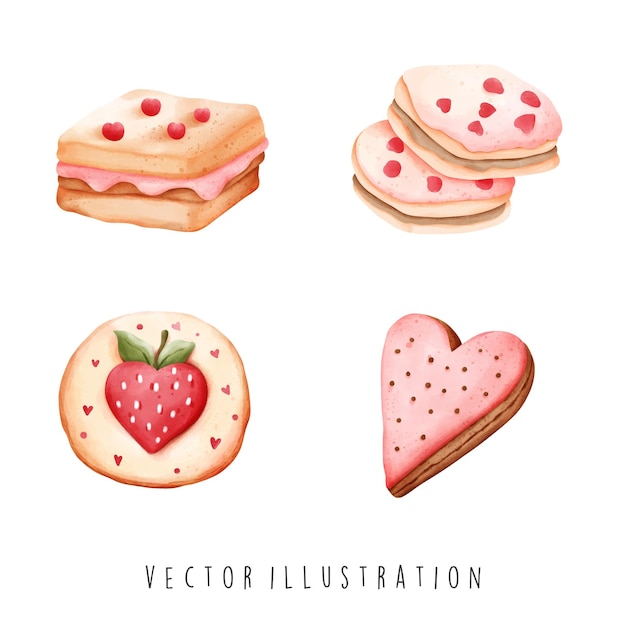 Postre del Día de San Valentín en una ilustración vectorial de estilo acuarela