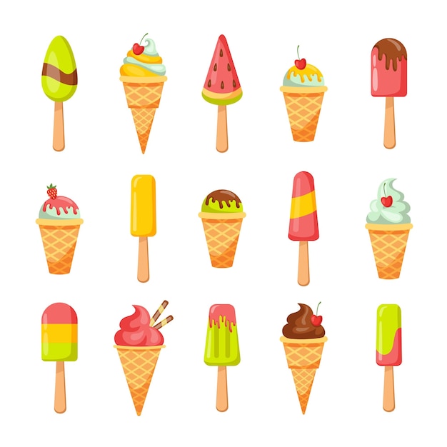 Postre de hielo icono de helado de vainilla de verano divertido símbolo de diseño plano vectorial de helado de dibujos animados