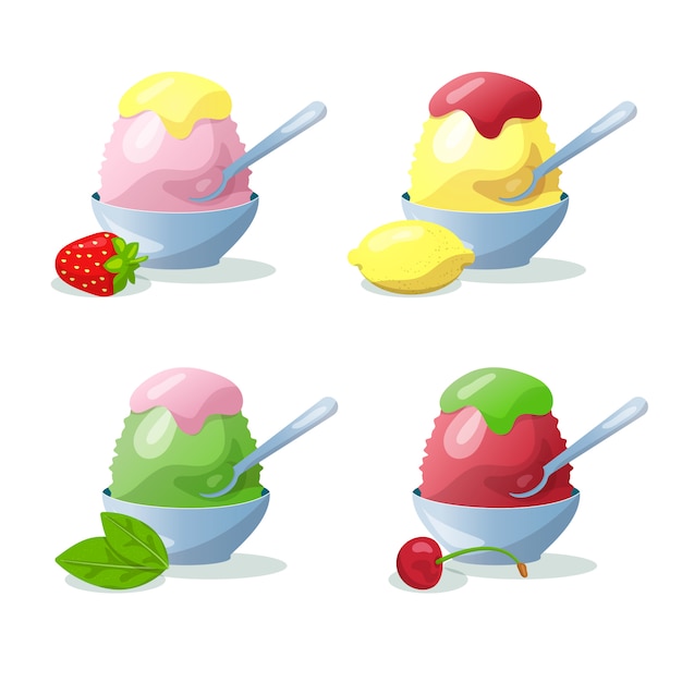 Vector postre japonés kakigori establece ilustración