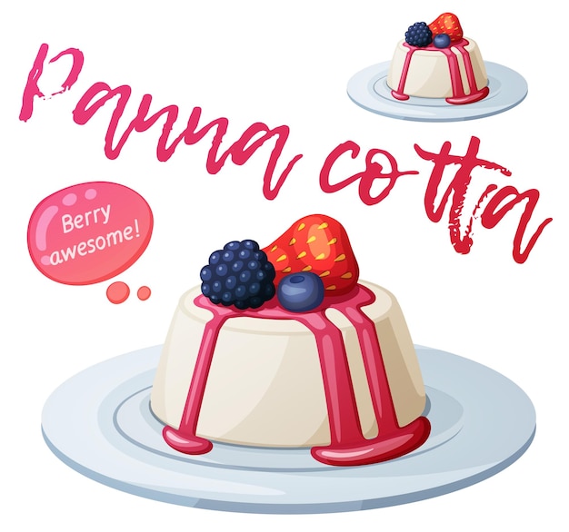 Postre de panna cotta con icono de bayas