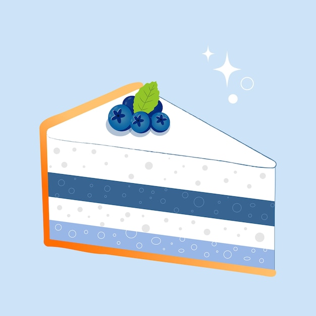 Postre de pastel de arándanos ilustración de alimentos aislados sobre fondo azul