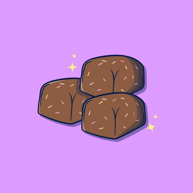 Vector postre de pastel de brownies dulces de dibujos animados dibujados a mano